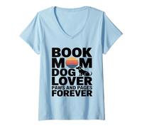 Women's Book Mom Dog Lover Paws and Pages Forever V-Neck T-Shirt