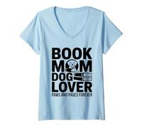 Women's Book Mom Dog Lover Paws and Pages Forever V-Neck T-Shirt