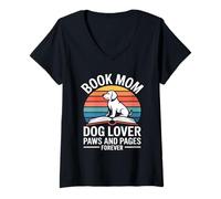Women's Book Mom Dog Lover Paws and Pages Forever V-Neck T-Shirt