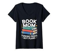 Women's Book Mom Turning Pages No Plans Reading Lover V-Neck T-Shirt