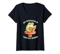 Women's Book My Weekend is Toad-Ally Totally Booked Frog Cottagecore V-Neck T-Shirt