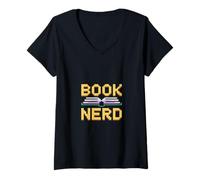 Womens Book Nerd Retro Pixel Open Book Reading Lover V-Neck T-Shirt
