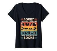 Womens Book Worm Sorry I was Thinking About Books V-Neck T-Shirt