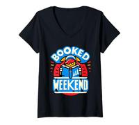 Womens Booked All Weekend Bibliophile Reader Hobby ||||- V-Neck T-Shirt