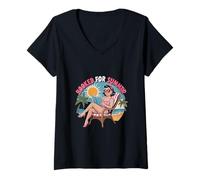 Womens Booked for Summer Pinup Girl Reading On Beach Design V-Neck T-Shirt