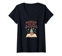 Womens Booked for The Holidays Cute Cozy Christmas Read Book Love V-Neck T-Shirt