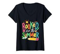 Womens Booked For The Summer, Reading Book Lover Vacation V-Neck T-Shirt