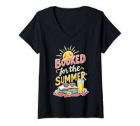 Womens Booked for The Summer Reading Coffee Lovers Vacation V-Neck T-Shirt
