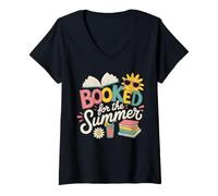 Women's Booked for The Summer Reading Funny Bookworm Reader Beach V-Neck T-Shirt