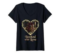 Women's Booked with Love Romantic Reader Dark Academia Aesthetic V-Neck T-Shirt
