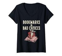 Women's Bookmarks and Bad Choices Dark Romance Book Lover Reader V-Neck T-Shirt