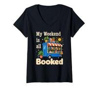 Women's Bookmobile Reading Cart My Weekend is All Booked V-Neck T-Shirt