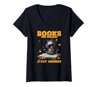 Womens Books and biscuits and cat crumbs V-Neck T-Shirt