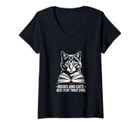 Womens Books and Cats Best Plot Twist Ever V-Neck T-Shirt