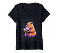 Women's Books are My Happy Place Reading Capybara V-Neck T-Shirt