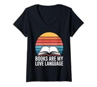 Women's Books are My Love Language Reading Retro V-Neck T-Shirt