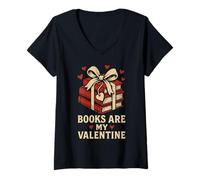 Womens Books are My Valentine Readers Book Lovers V-Neck T-Shirt