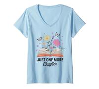 Women's Books Bloom Flowers Reader Bookworm Retro Cute V-Neck T-Shirt