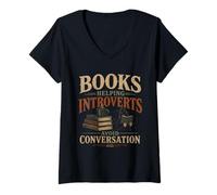 Women's Books Helping Introverts Avoid Conversation Bookworm Reader V-Neck T-Shirt
