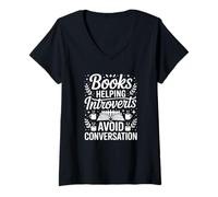 Women's Books Helping Introverts Avoid Conversation V-Neck T-Shirt