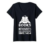 Women's Books Helping Introverts Avoid Conversations Since 1454 V-Neck T-Shirt