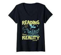 Women's Books Over Reality Book Lover Reader Fiction Library Bookish V-Neck T-Shirt