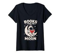Women's Books Take Me to The Moon Astronaut Reading Space Lover V-Neck T-Shirt