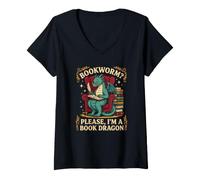 Women's Bookworm Please I am a Book Dragon Reading Cozy Stories V-Neck T-Shirt