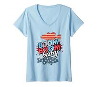 Womens Boom Baby Fish Patriotic American US Flag 4th Of July V-Neck T-Shirt