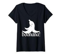 Womens Boonana Banana Ghost Cute Banana Funny Creepy Halloween V-Neck T-Shirt