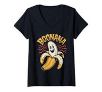 Womens Boonana Banana Ghost Halloween Pun Spooky Humor V-Neck T-Shirt