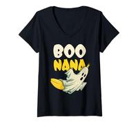 Womens Boonana Cute Kawaii Banana Ghost Halloween Spooky V-Neck T-Shirt