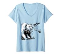 Women's Boop the Angry Bear Design for Animal Lovers and Fun V-Neck T-Shirt