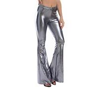 Women's Bootcut Flare Sequin Pants Sparkly Elasticated High Waisted Leg Bell Bottom Glitter Trousers Shiny Metallic Palazzo Leggings 70s Disco Wide Leg Pant Party Dance Night Out Clubwear Gray