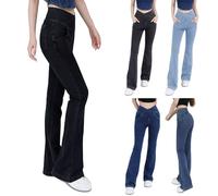 Women's Bootcut Jeans Stretch High Waist Jeans Women's Stretch Tummy Control Yoga Trousers V - Cross Waist Flared Trousers Slim Fit Hip Trousers Push Up Denim Trousers Unusual Slip-On Jeans Leisure