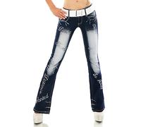 Women's Bootcut Jeans Trousers Various Embroidery Tattoo Dragon Ostrich Lettering with Belt XS - XXL, Wt376-Silver, 8