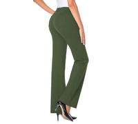 Womens Bootleg Work Trousers Ladies High Waisted Work Office Business Pants with Pockets Plain Casual Bootcut Bottoms Smart Tailored Finely Flare Trousers Green