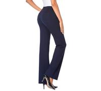 Womens Bootleg Work Trousers Ladies High Waisted Work Office Business Pants with Pockets Plain Casual Bootcut Bottoms Smart Tailored Finely Flare Trousers Navy