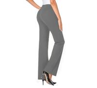Womens Bootleg Work Trousers Ladies High Waisted Work Office Business Pants with Pockets Plain Casual Bootcut Bottoms Smart Tailored Finely Flare Trousers Grey