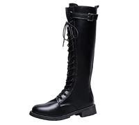 Womens Boots 2024 Clearance, Lace Up Knee High Boots Waterproof Black Riding Boots Chunky Block Heel Ladies Long Boots Motorcycle Boots Plus Size Outdoor Shoes