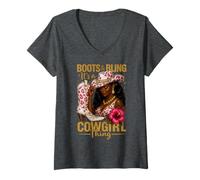 Womens Boots and Bling It’s a Cowgirl Thing Glam Country Black Girl V-Neck T-Shirt