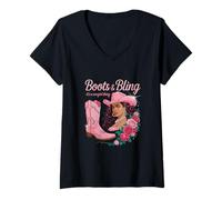 Womens Boots and Bling its a Cowgirl Thing Rodeo Country Girls V-Neck T-Shirt