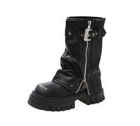 Women's Boots Autumn and Winter Retro British Style Knight Boots Round Head Thick Bottom Short Boots Casual Biker Boots Western Boots Black