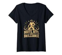 Womens Boots Bits and Brilliance Western Cowboy Roping V-Neck T-Shirt