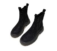 Womens boots Boots, Women's Round Head, Women's Shoes, Luxury Designer, Crystal Low-cut Rock, Rubber Ankle, Ladies Autumn Black
