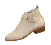 Women's Boots Chunky Heel Ankle Booties Shoes Spring Autumn Winter Roman Large Size Side Buckle Mid Heel Thick Heel Round Toe Retro Solid Color Ankle Boots Beige