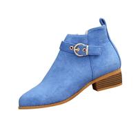 Women's Boots Chunky Heel Ankle Booties Shoes Spring Autumn Winter Roman Large Size Side Buckle Mid Heel Thick Heel Round Toe Retro Solid Color Ankle Boots Blue
