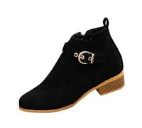 Women's Boots Chunky Heel Ankle Booties Shoes Spring Autumn Winter Roman Large Size Side Buckle Mid Heel Thick Heel Round Toe Retro Solid Color Ankle Boots Black