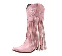 Womens Boots Comfortable Pull On Chunky Heel Pointed Toe Fringed Boots Western Knee High Boots Mid Boots Women Leather Boots Mid Calf Womens Cowboy Boots Size 5 Pink