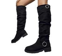 Women's Boots Fashion Knee High Wrinkle Detail Buckle Design Low Heel Slip On Stackable Boots Casual Outings Travel Dating Comfortable Women's Shoes